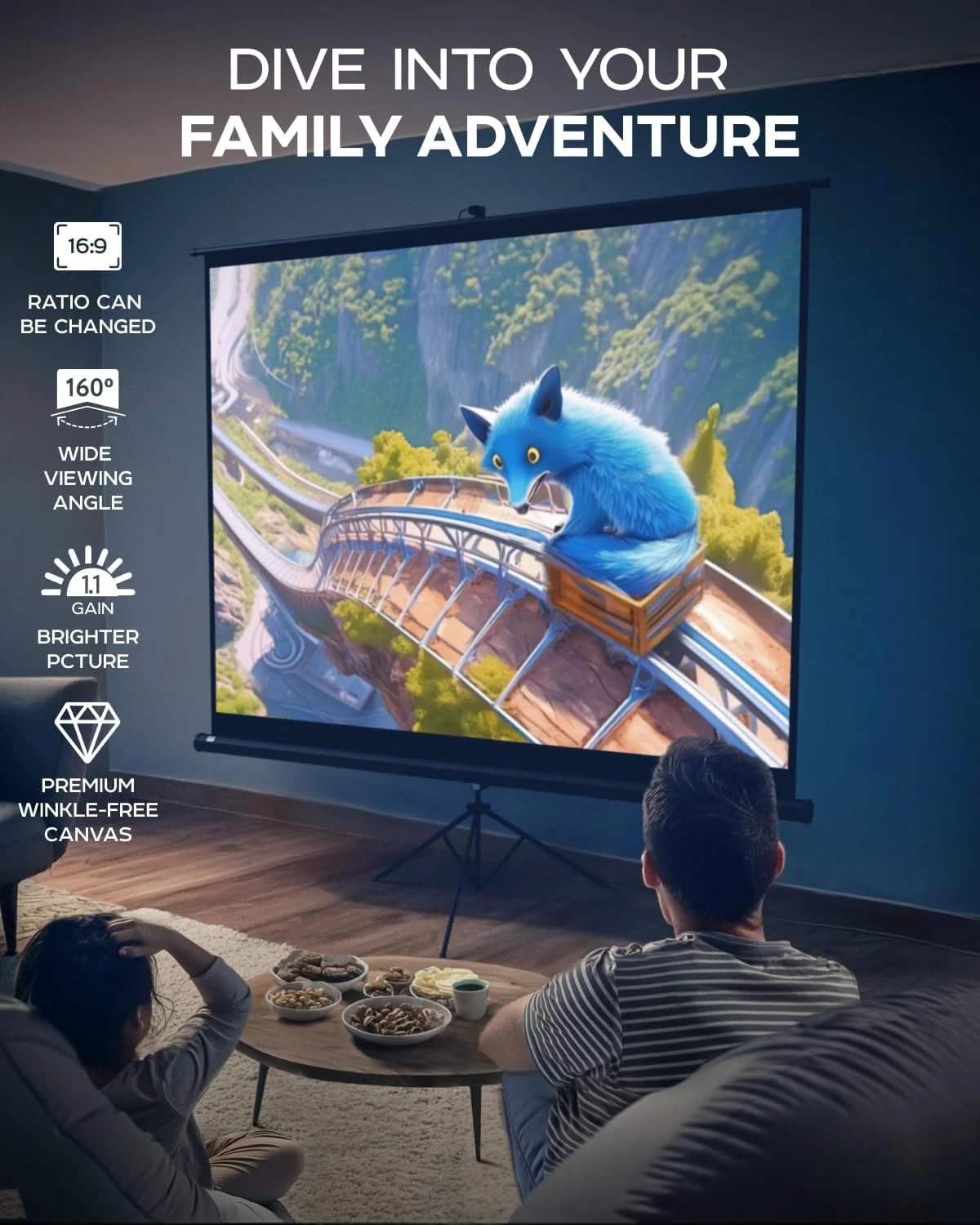 پرده نمایش پروپ‌ویو ۱۰۰ اینچی پایه‌دار - پرده پروژکتور داخلی و خارجی برای فیلم یا ارائه - قابل تنظیم از ۴:۳ به ۱۶:۹ HD با سه‌پایه ممتاز بدون چروک به همراه کیف، مات
