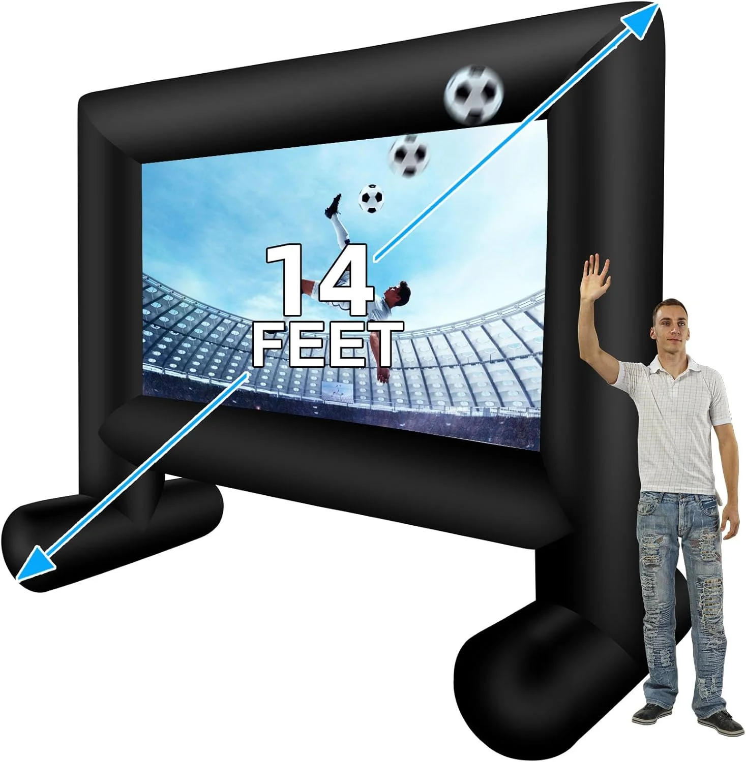 پرده نمایش بادی ۱۴ فوتی QILEBA برای فضای باز، پرده نمایش بادی برای نمایش از جلو/عقب برای شب فیلم در حیاط خلوت و مهمانی در فضای باز