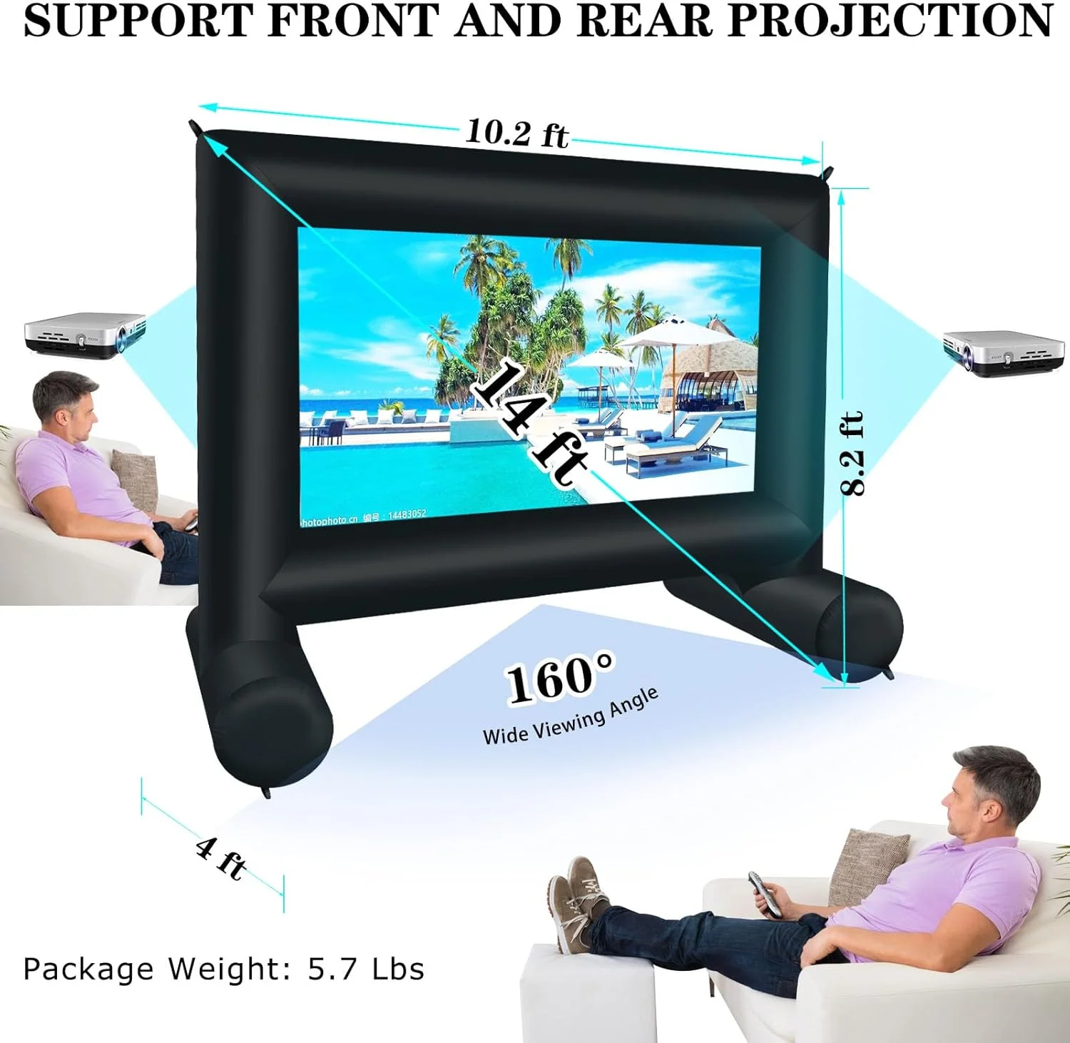 پرده نمایش بادی ۱۴ فوتی QILEBA برای فضای باز، پرده نمایش بادی برای نمایش از جلو/عقب برای شب فیلم در حیاط خلوت و مهمانی در فضای باز