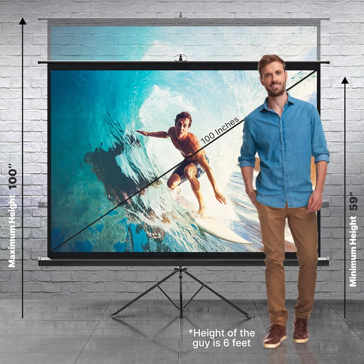 پرده نمایش پروژکتور جهانی PyleUsa با پایه - 100 اینچی، ایستاده، تاشو، رول آپ مات برای نمایش، شامل سه پایه، عالی برای ارائه های داخلی/خارجی، مونتاژ سریع