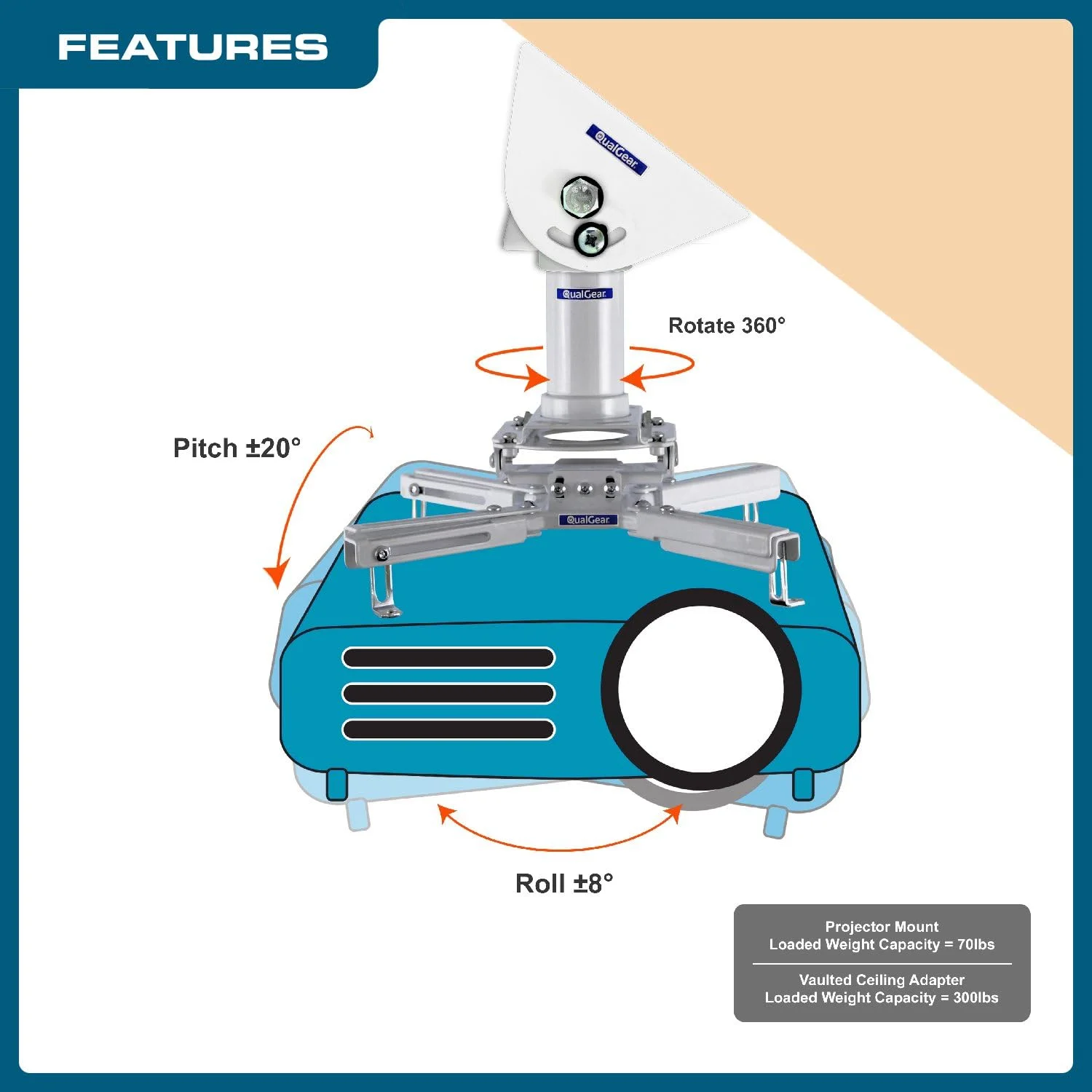 کیت نصب پروژکتور QualGear Pro-AV QG-KIT-VA-3IN-W شامل آداپتور سقف شیبدار، لوله 3 اینچی NPT با قطر 1.5 اینچ، سفید
