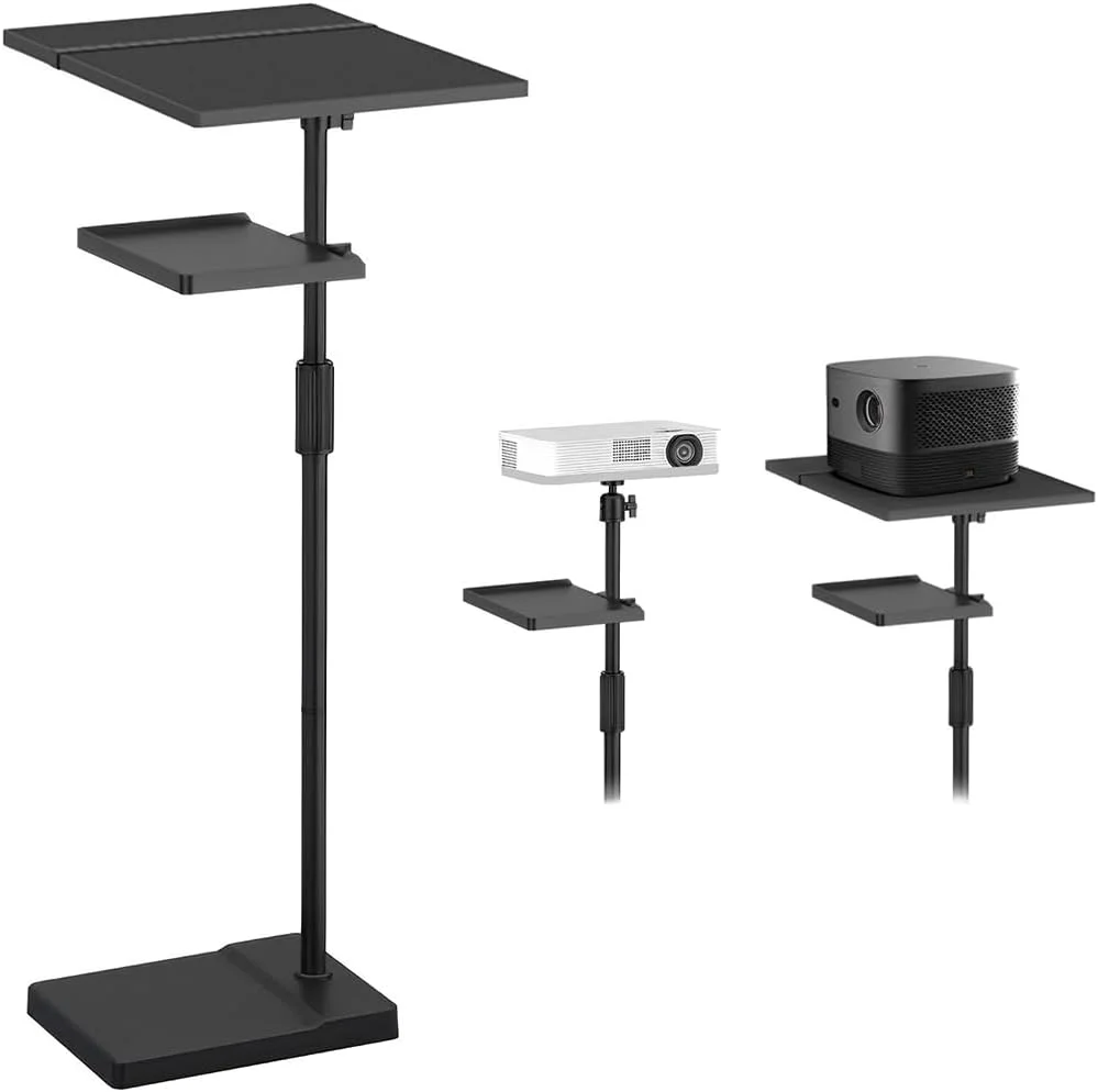 پایه پروژکتور ایستاده با قابلیت تنظیم ارتفاع و سینی نگهدارنده، دو حالت استفاده، قابلیت پنهان شدن پشت مبل کنار دیوار، پایه پروژکتور یونیورسال برای دوربین های فیلمبرداری خانگی، اداری و وبلاگ.