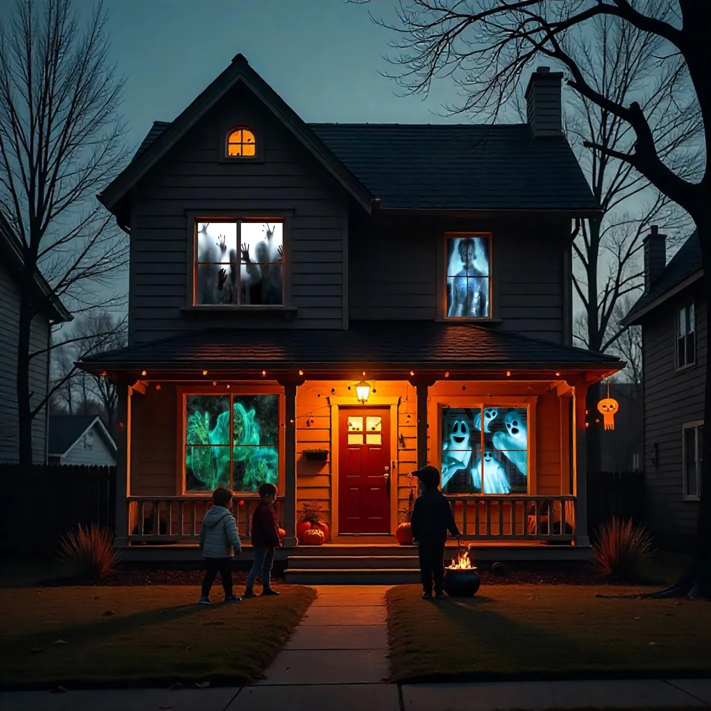 صفحه نمایش پروژکتور هولوگرافی پشتی (122x183 سانتی متر، سفید) به همراه لوازم نصب برای پخش ویدیوهای هالووین