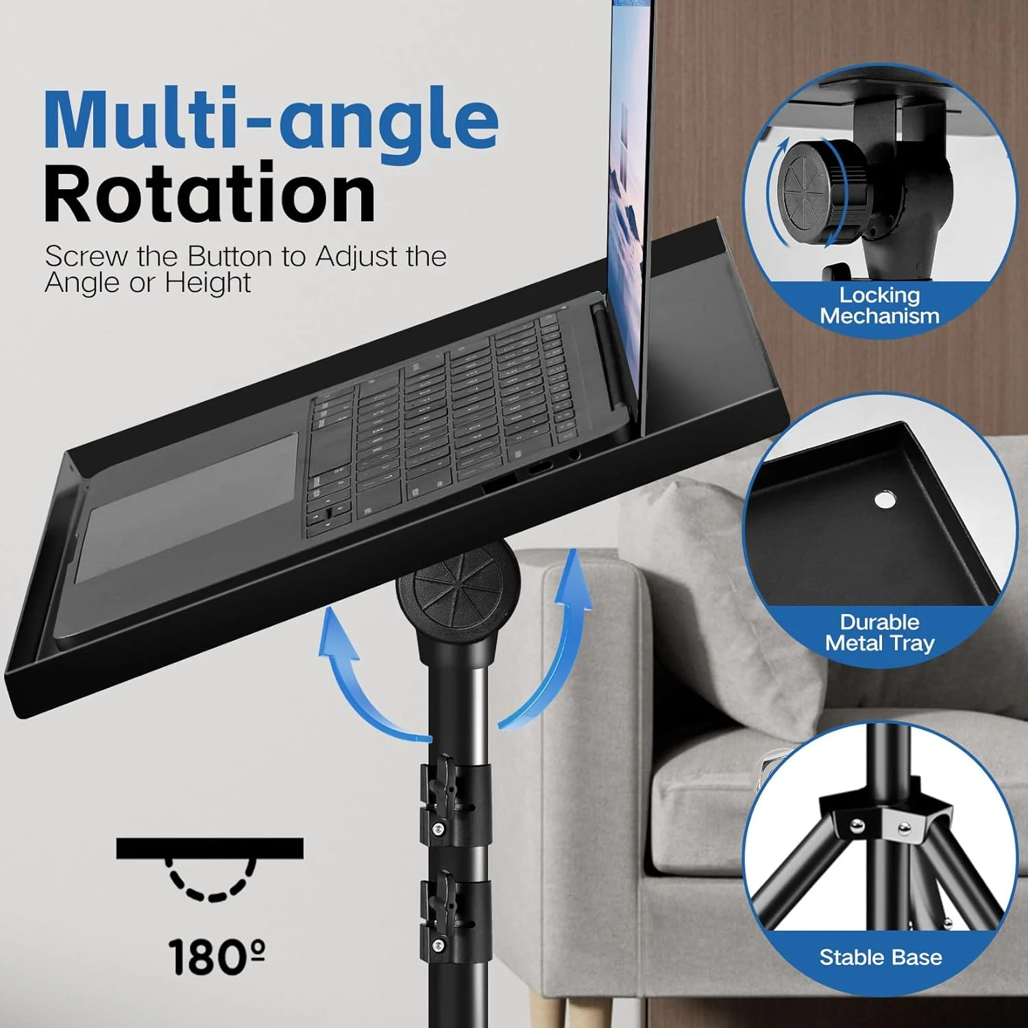 پایه پروژکتور REHOSEUP - ارتفاع قابل تنظیم 53 تا 140 سانتی متر، تنظیم سینی 360 درجه، سه پایه فلزی مشکی با نگهدارنده تلفن برای پروژکتور، لپ تاپ، تجهیزات دی جی، دفتر، خانه، استیج یا استودیو پایه پروژکتور REHOSEUP - ارتفاع قابل تنظیم 53 تا 140 سانتی متر، تنظیم سینی 360 درجه، سه پایه فلزی مشکی با نگهدارنده تلفن برای پروژکتور، لپ تاپ، تجهیزات دی جی، دفتر، خانه، استیج یا استودیو