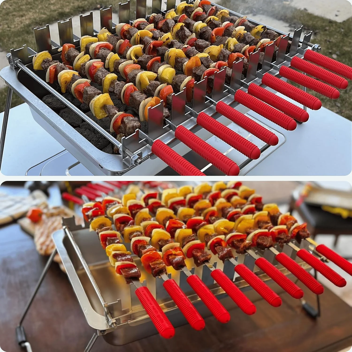 کباب پز زغالی توسط نورث گریلز: کنترل دقیق حرارت، سیخ های مربعی و تخت با دسته سیلیکونی، ابزار استارتر زغال، انبر، دستکش های باربیکیو و کیف های نگهداری و مسافرتی. کباب پز زغالی توسط نورث گریلز: کنترل دقیق حرارت، سیخ های مربعی و تخت با دسته سیلیکونی، ابزار استارتر زغال، انبر، دستکش های باربیکیو و کیف های نگهداری و مسافرتی.