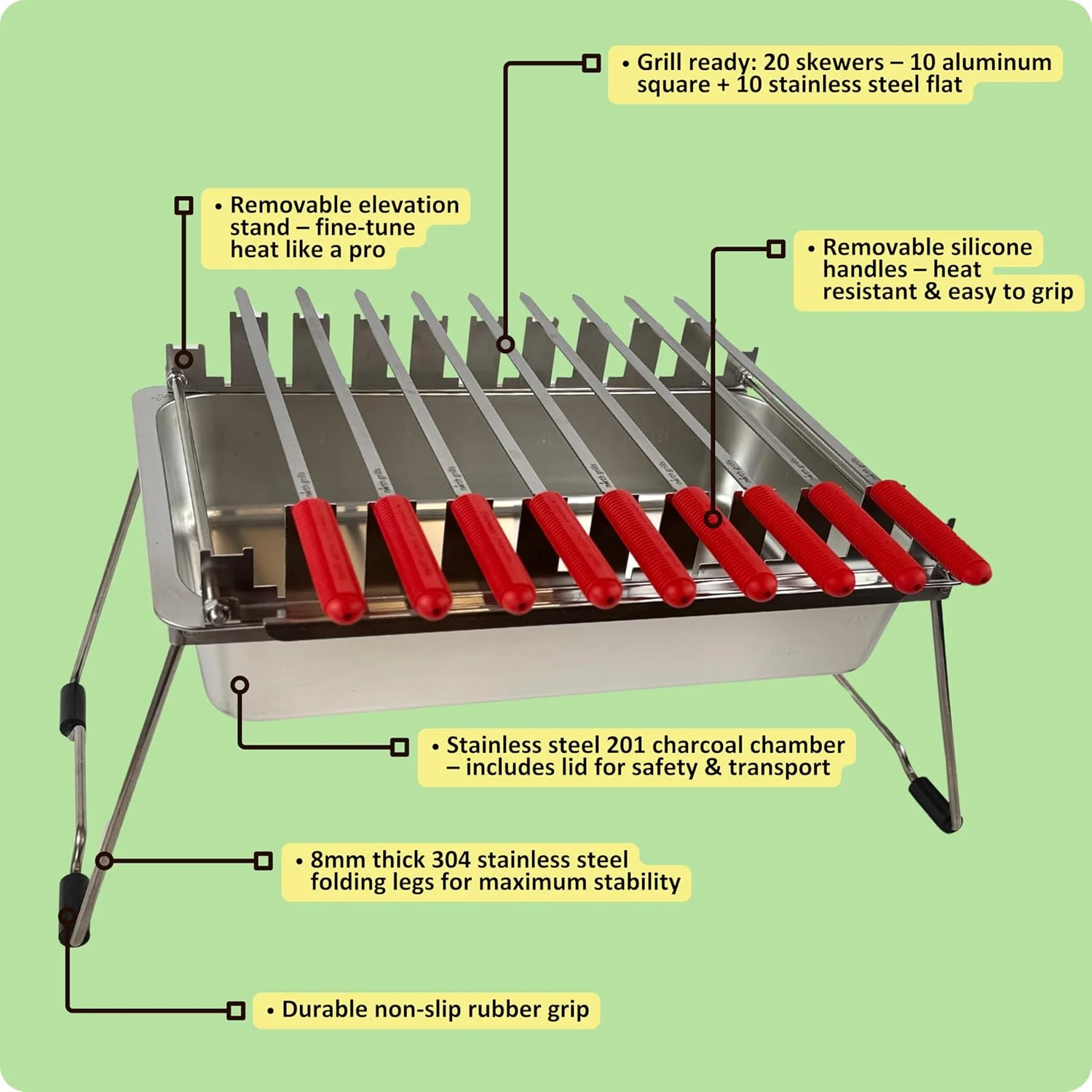 کباب پز زغالی توسط نورث گریلز: کنترل دقیق حرارت، سیخ های مربعی و تخت با دسته سیلیکونی، ابزار استارتر زغال، انبر، دستکش های باربیکیو و کیف های نگهداری و مسافرتی. کباب پز زغالی توسط نورث گریلز: کنترل دقیق حرارت، سیخ های مربعی و تخت با دسته سیلیکونی، ابزار استارتر زغال، انبر، دستکش های باربیکیو و کیف های نگهداری و مسافرتی.