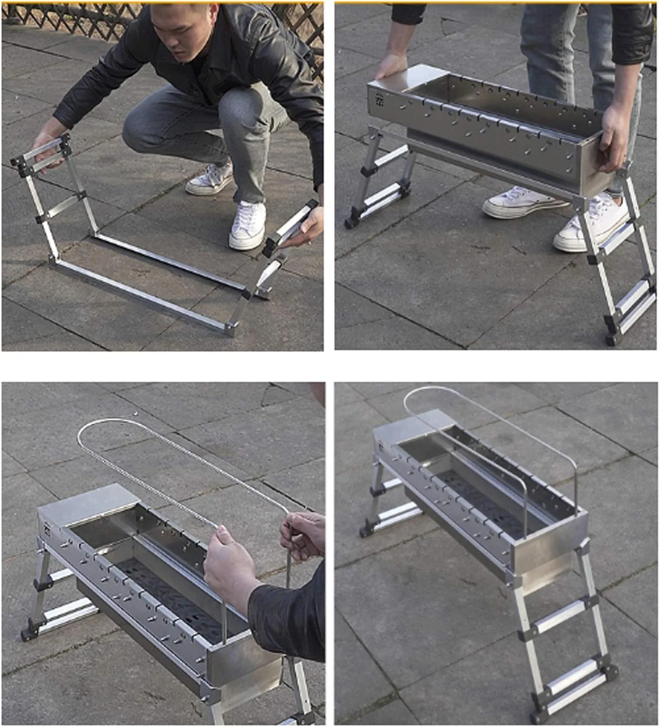 باربیکیو / کباب پز ذغالی استیل ضد زنگ با 2 قفسه، مناسب برای کباب کردن در باغ، حیاط خلوت و کمپینگ باربیکیو / کباب پز ذغالی استیل ضد زنگ با 2 قفسه، مناسب برای کباب کردن در باغ، حیاط خلوت و کمپینگ