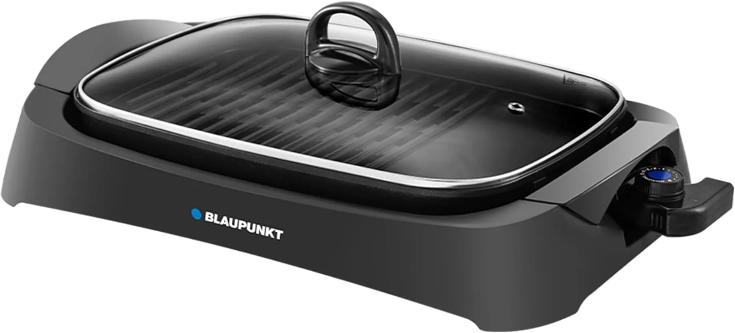 گریل برقی داخل خانه 2200 وات بلاوپنکت - صفحه گریل سرامیکی نچسب، سطح پخت دوگانه برای گوشت و سبزیجات، درب شیشه ای، سینی چکه گیر، دمای قابل تنظیم، کم دود، تمیز کردن آسان - KGT422