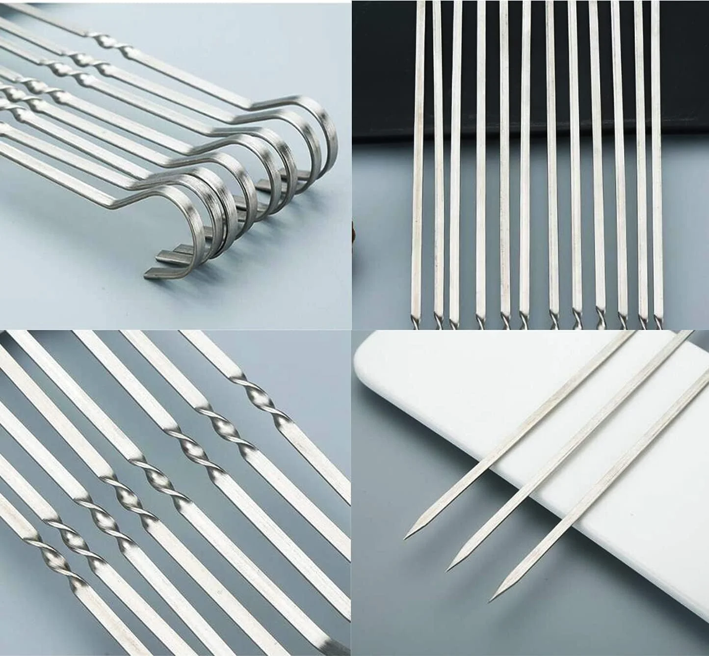 24 عدد سیخ کباب استیل BetterJonny، سیخ های تخت فلزی باربیکیو، 12 اینچی، قابل استفاده مجدد برای گریل کردن گوشت، میگو، مرغ و سبزیجات