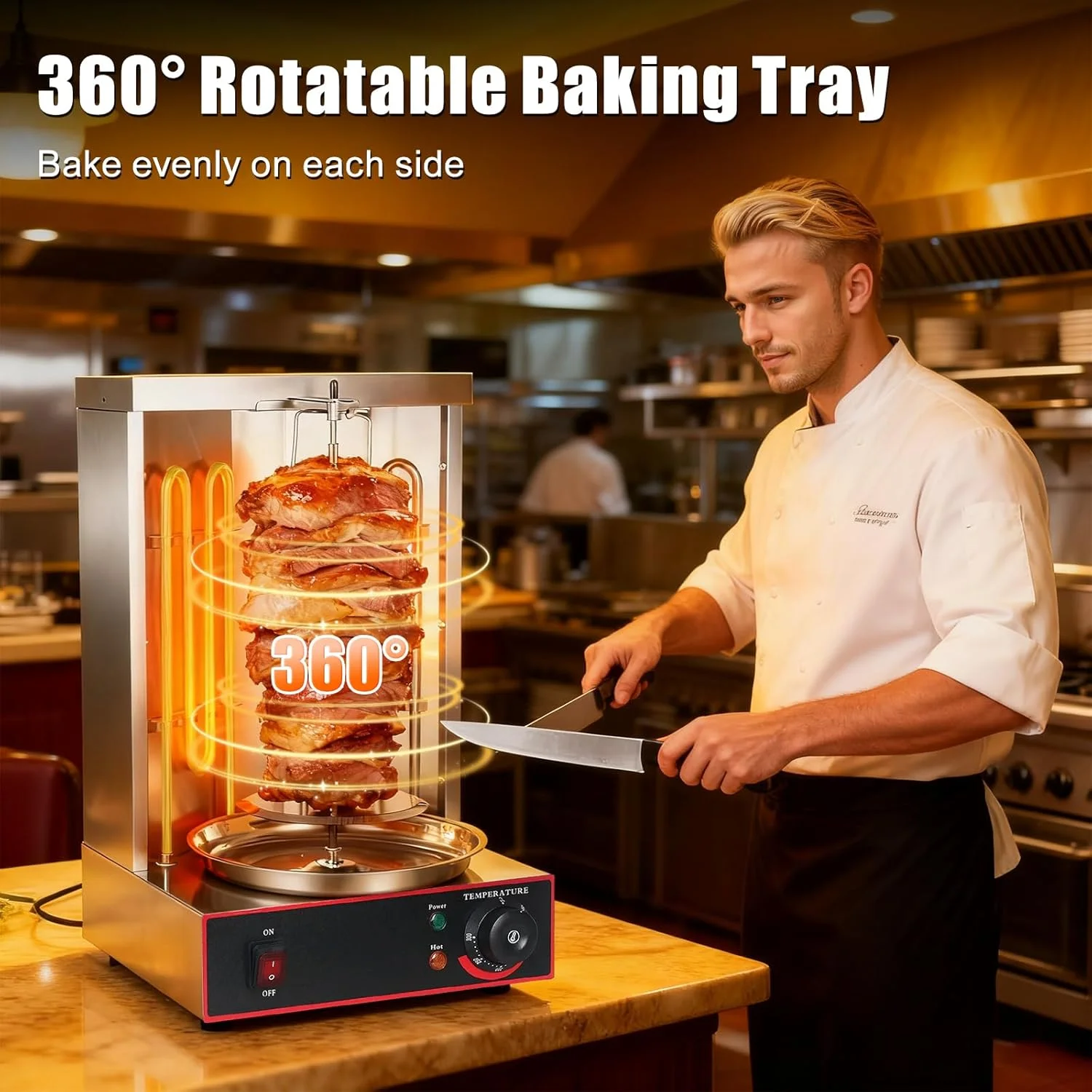 دستگاه کباب ترکی تجاری JUMEIYP، گریل مادون قرمز گوشت دونر عمودی با چرخش 360 درجه اتوماتیک، بدون دود، با قابلیت تنظیم حرارت. (تک گریل)