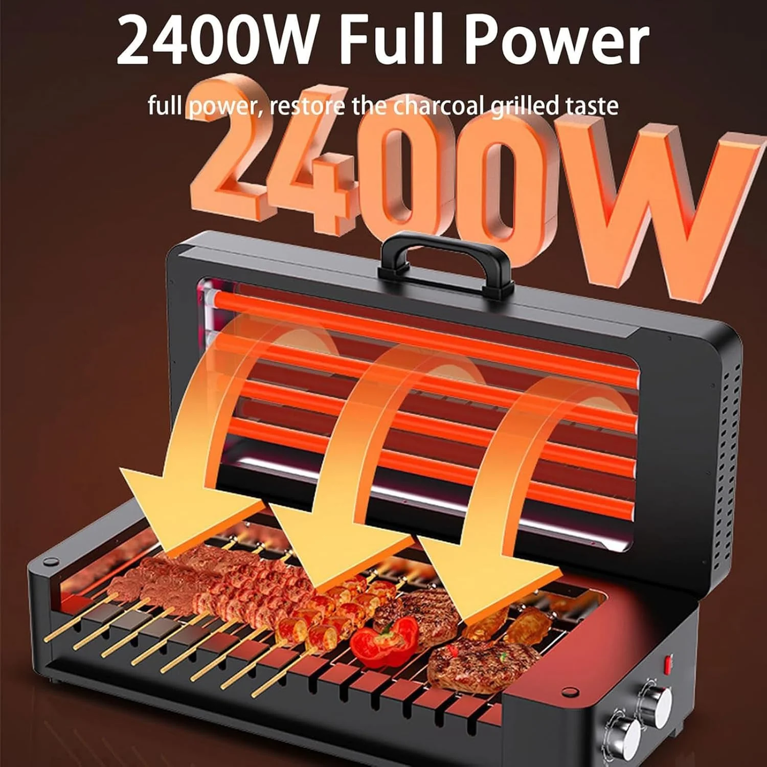 دستگاه کباب پز برقی با سیخ های چرخان اتوماتیک، گریل برقی بدون دود خانگی، غلطک های استیل با چرخش 360 درجه، تمیز کردن آسان برای مهمانی ها، باربیکیو در حیاط خلوت، کمپینگ