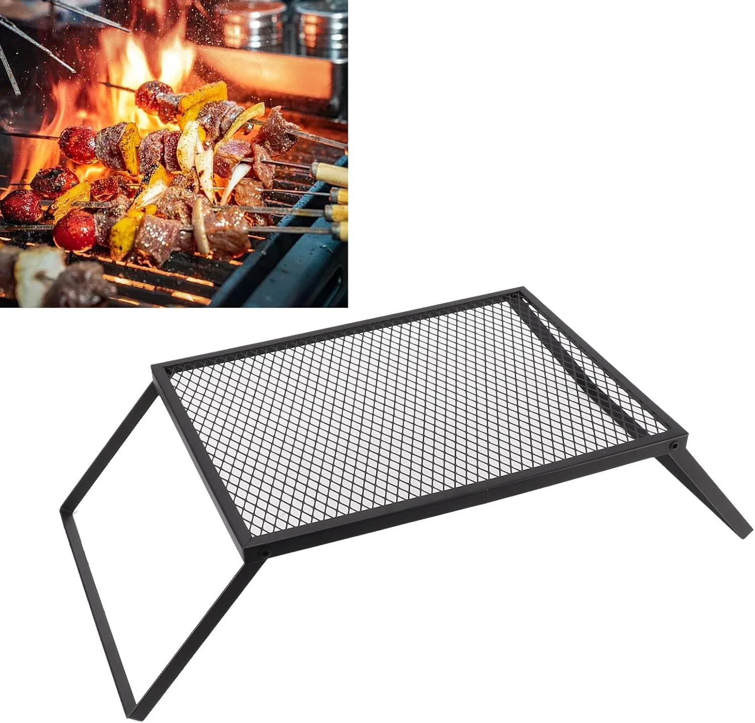 گریل تاشو کمپینگ فضای باز، مقاوم در برابر حرارت، استفاده طولانی مدت، قابل حمل برای حیاط و کوله گردی (40 در 30 سانتی متر بدون چنگال)