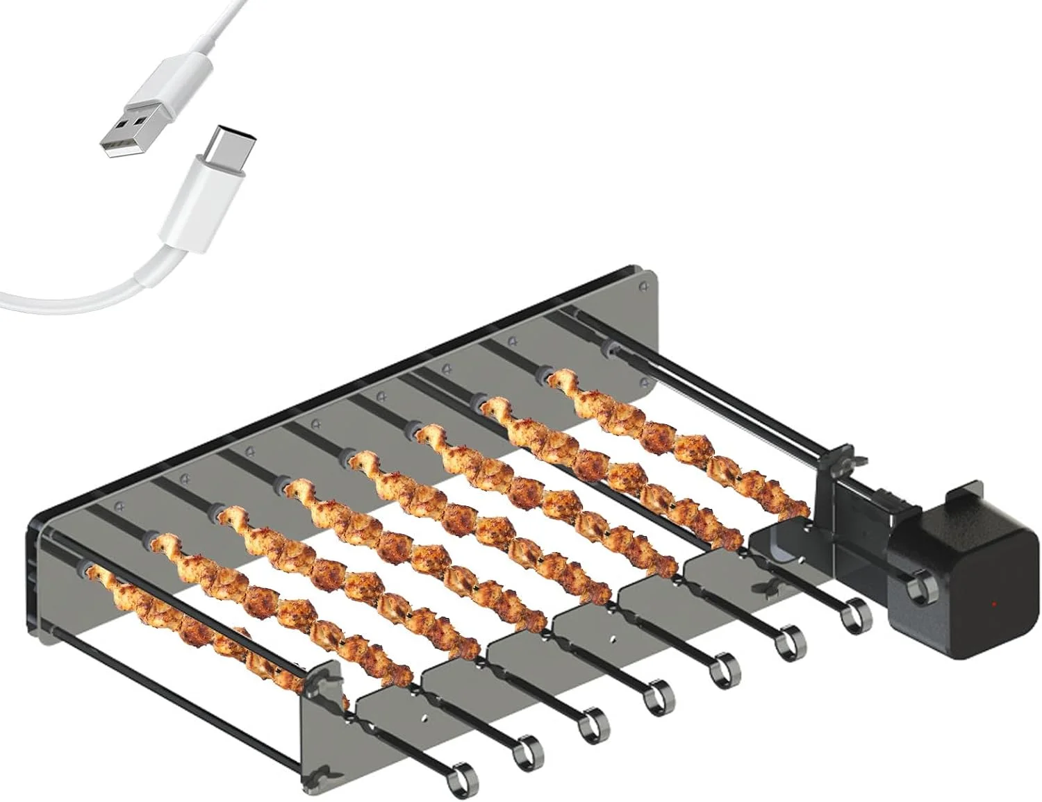کباب پز گردان برقی با 10 سیخ استیل ضد زنگ، چرخش 360 درجه اتوماتیک با USB، دو روش شارژ کباب پز گردان برقی با 10 سیخ استیل ضد زنگ، چرخش 360 درجه اتوماتیک با USB، دو روش شارژ