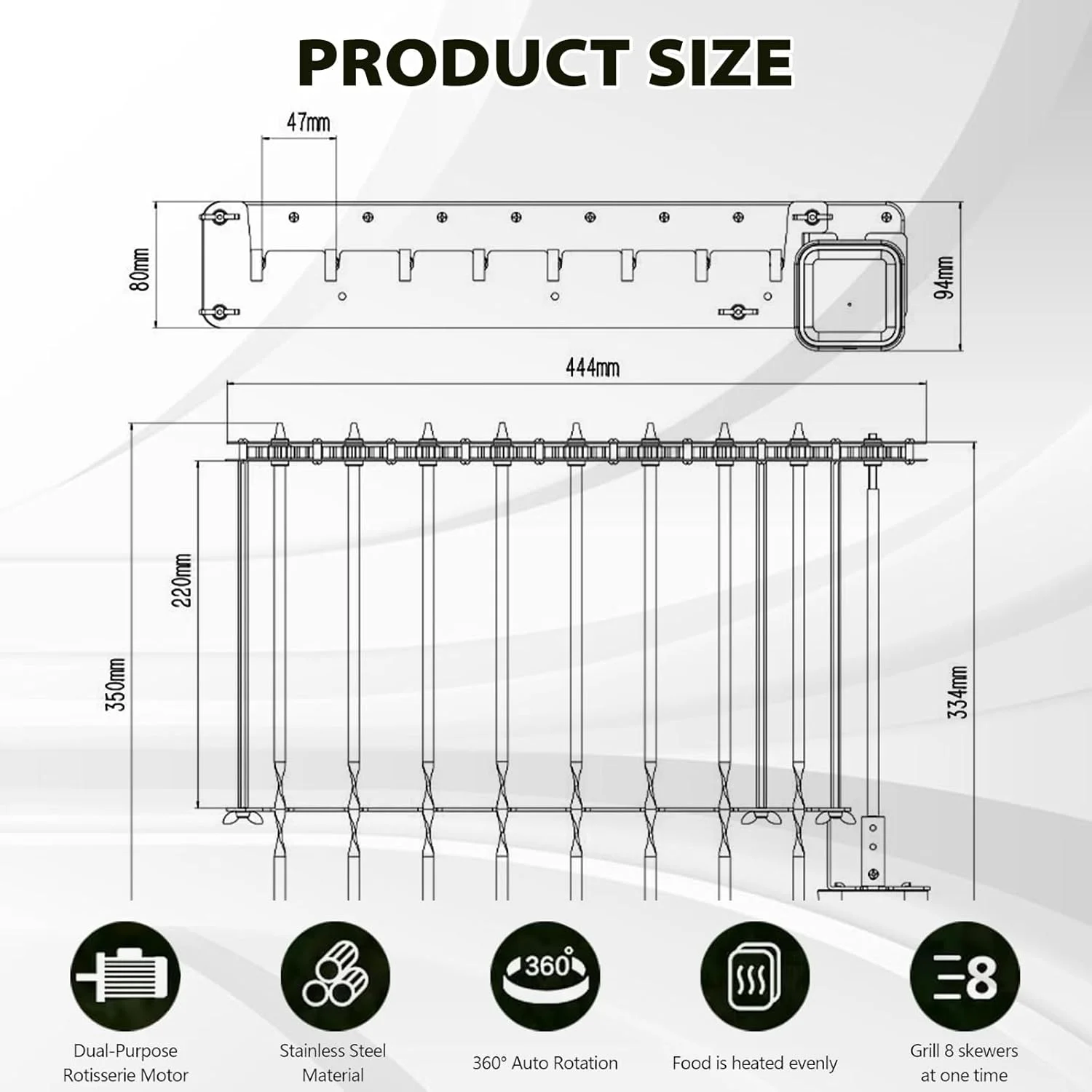 کباب پز گردان برقی با 10 سیخ استیل ضد زنگ، چرخش 360 درجه اتوماتیک با USB، دو روش شارژ کباب پز گردان برقی با 10 سیخ استیل ضد زنگ، چرخش 360 درجه اتوماتیک با USB، دو روش شارژ