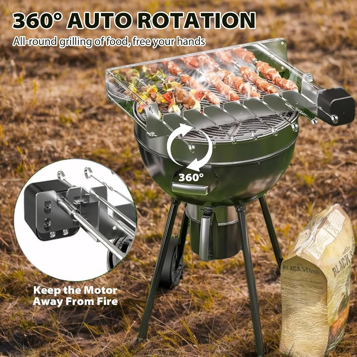 کباب پز گردان برقی با 10 سیخ استیل ضد زنگ، چرخش 360 درجه اتوماتیک با USB، دو روش شارژ کباب پز گردان برقی با 10 سیخ استیل ضد زنگ، چرخش 360 درجه اتوماتیک با USB، دو روش شارژ