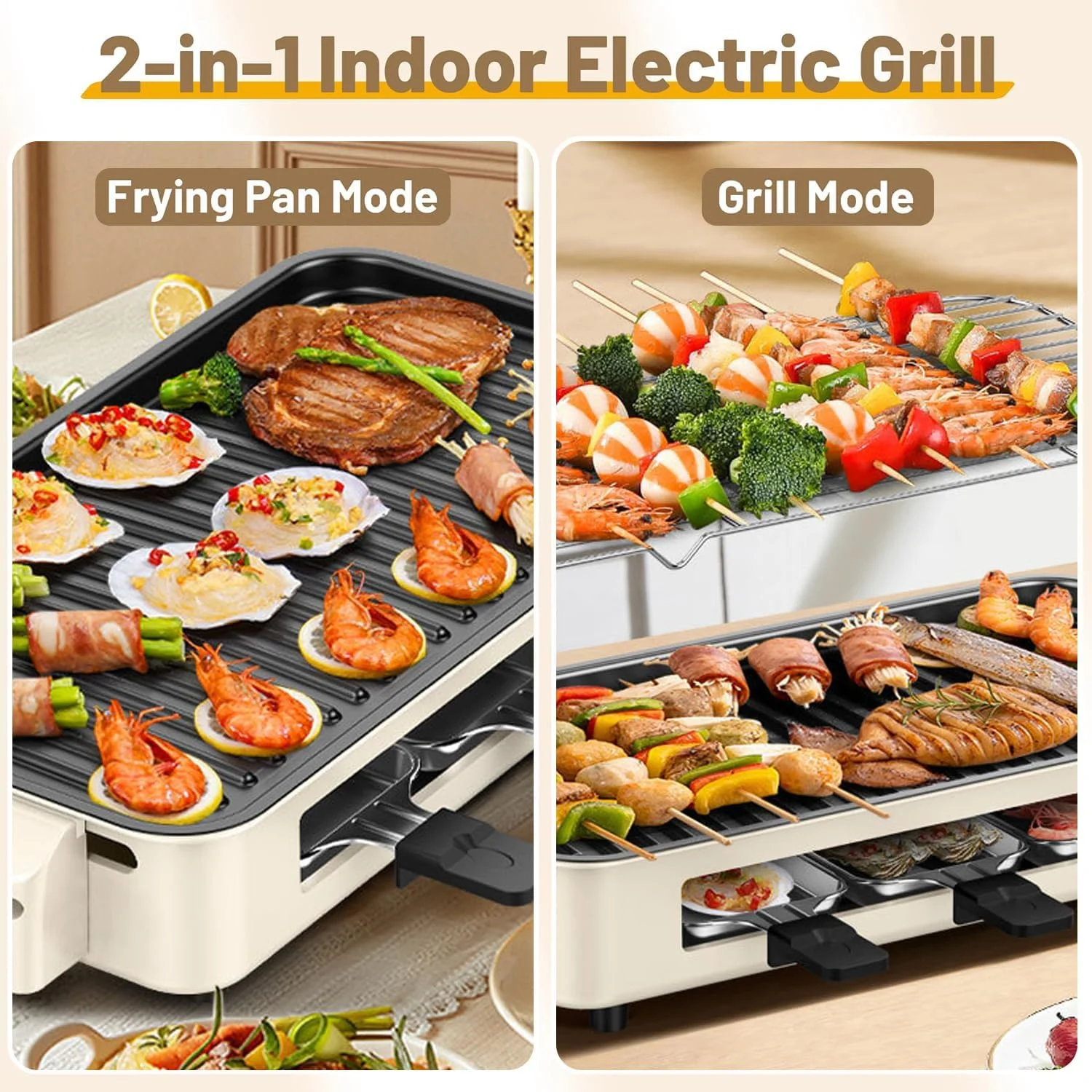 گریل برقی خانگی Exrp، گریل آشپزخانه 2 در 1 با توری گریل و صفحه پخت نچسب جداشدنی، کنترل دما، قابل شستشو در ماشین ظرفشویی، گریل بدون دود 1500 وات گریل برقی خانگی Exrp، گریل آشپزخانه 2 در 1 با توری گریل و صفحه پخت نچسب جداشدنی، کنترل دما، قابل شستشو در ماشین ظرفشویی، گریل بدون دود 1500 وات