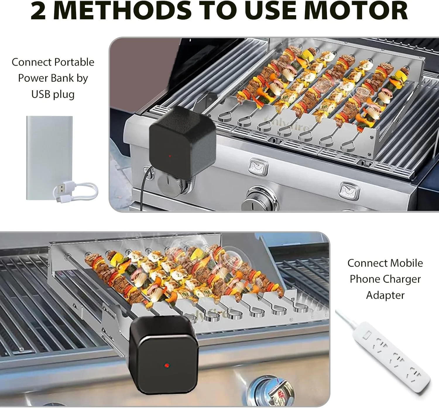 کباب پز گردان برقی با 10 سیخ استیل ضد زنگ، چرخش 360 درجه اتوماتیک با USB، دو روش شارژ کباب پز گردان برقی با 10 سیخ استیل ضد زنگ، چرخش 360 درجه اتوماتیک با USB، دو روش شارژ