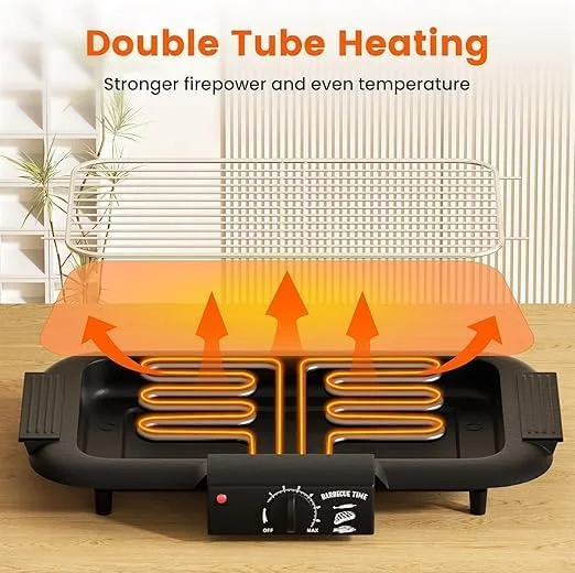 باربیکیو گریل برقی | گریل بدون دود و نچسب برای داخل و خارج از خانه | 2000 وات با قدرت بالا و لوله های حرارتی دوتایی | پایه قابل حمل و جدا شدن (مشکی درجه یک) باربیکیو گریل برقی | گریل بدون دود و نچسب برای داخل و خارج از خانه | 2000 وات با قدرت بالا و لوله های حرارتی دوتایی | پایه قابل حمل و جدا شدن (مشکی درجه یک)