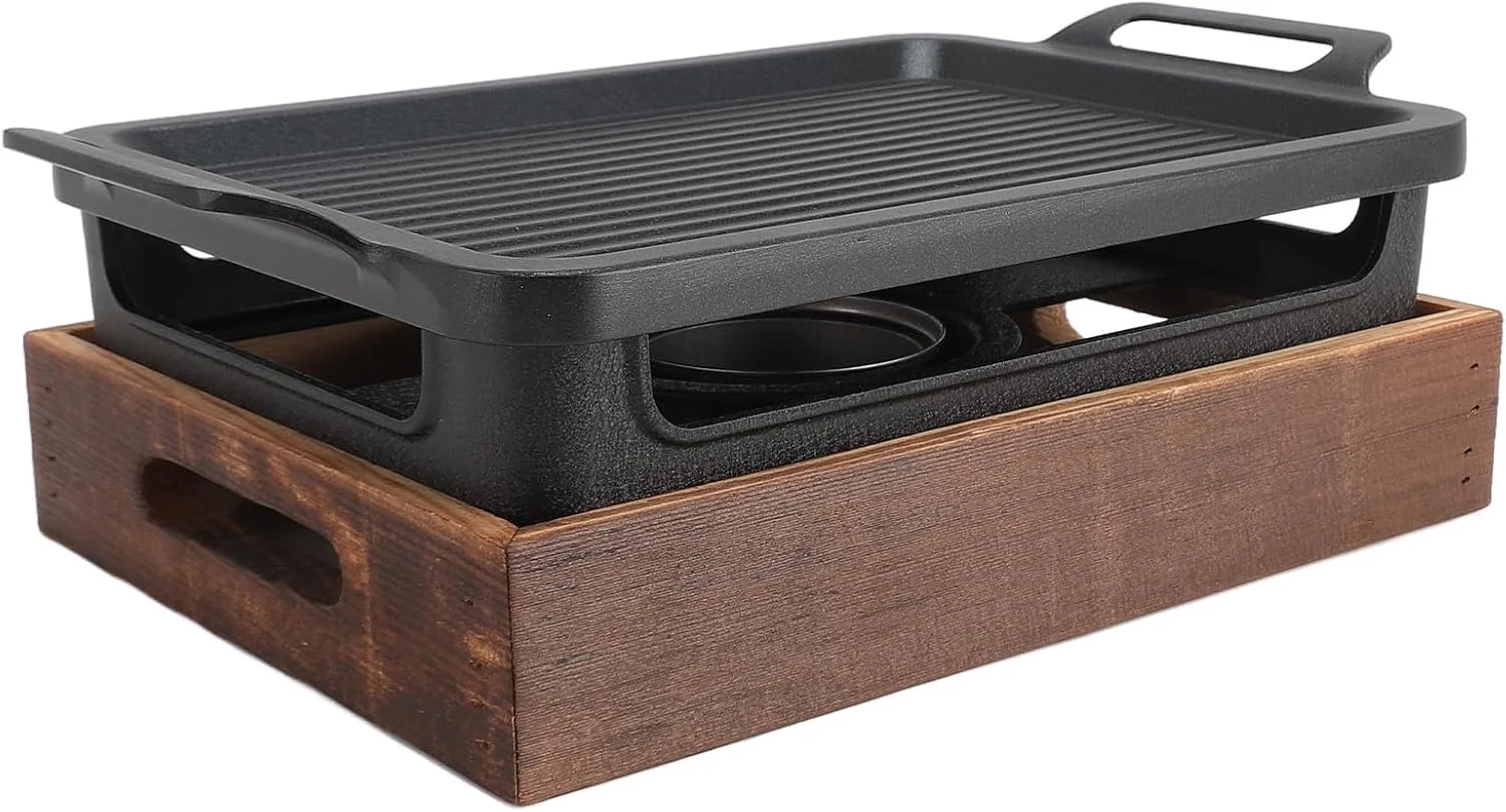 گریل رومیزی قابل حمل Jiawu، اجاق باربیکیو هیباچی ژاپنی برای فضای باز، کمپینگ و پیک نیک، اجاق الکلی 27x20 سانتی متری با قفسه چوبی، گریل باربیکیو خانگی گریل رومیزی قابل حمل Jiawu، اجاق باربیکیو هیباچی ژاپنی برای فضای باز، کمپینگ و پیک نیک، اجاق الکلی 27x20 سانتی متری با قفسه چوبی، گریل باربیکیو خانگی