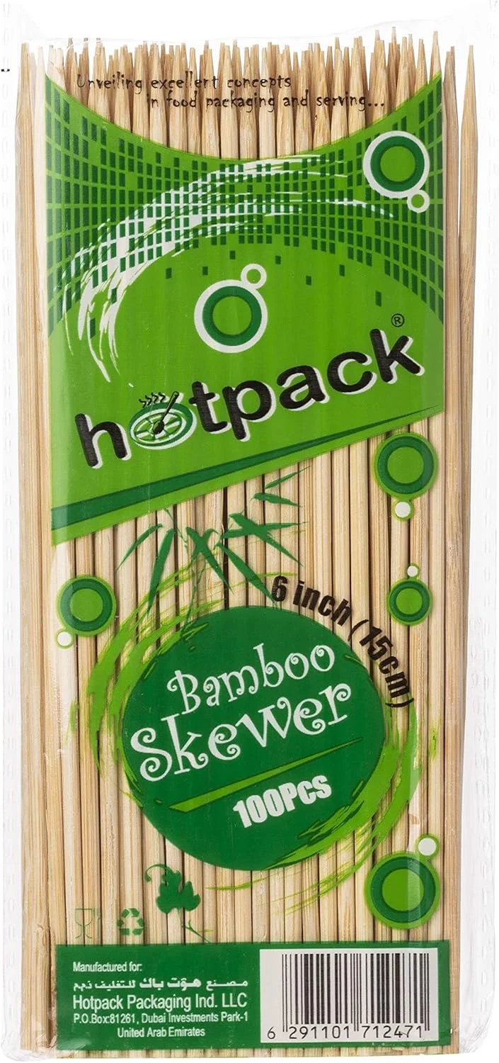 سیخ چوبی بامبو یکبار مصرف هات پک 6 اینچی، مناسب گریل و باربیکیو، 100 عدد