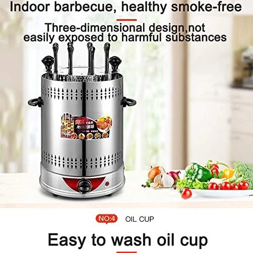 دستگاه کباب پز اتوماتیک چرخشی بدون دود JAHLGT، فر کباب گردان، سیخ های بره خانگی، اجاق گرم کننده (8) دستگاه کباب پز اتوماتیک چرخشی بدون دود JAHLGT، فر کباب گردان، سیخ های بره خانگی، اجاق گرم کننده (8)