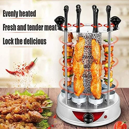 دستگاه کباب پز اتوماتیک چرخشی بدون دود JAHLGT، فر کباب گردان، سیخ های بره خانگی، اجاق گرم کننده (8) دستگاه کباب پز اتوماتیک چرخشی بدون دود JAHLGT، فر کباب گردان، سیخ های بره خانگی، اجاق گرم کننده (8)