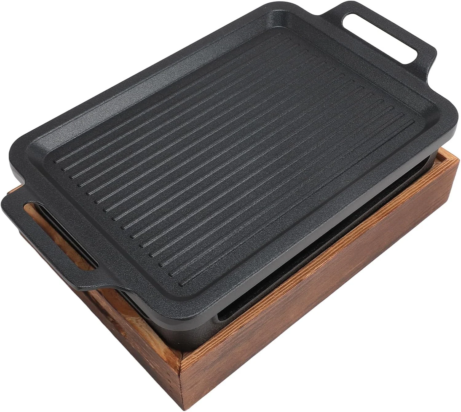 گریل رومیزی قابل حمل Jiawu، اجاق باربیکیو هیباچی ژاپنی برای فضای باز، کمپینگ و پیک نیک، اجاق الکلی 27x20 سانتی متری با قفسه چوبی، گریل باربیکیو خانگی