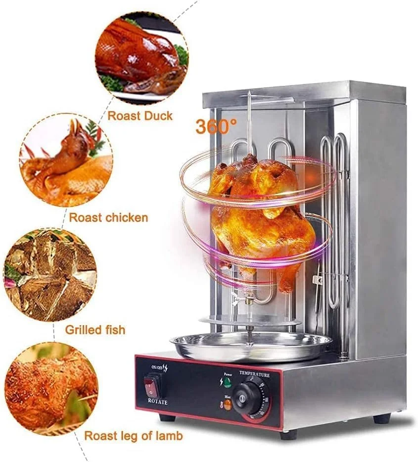 دستگاه کباب ترکی عمودی استیل KEhtu، دستگاه برقی شاورما با سینی جمع آوری روغن، چرخش 360 درجه، دستگاه کباب پز اتوماتیک، تجهیزات کباب پز بدون دود، برای شاورما، مرغ، تاکو و گوشت دستگاه کباب ترکی عمودی استیل KEhtu، دستگاه برقی شاورما با سینی جمع آوری روغن، چرخش 360 درجه، دستگاه کباب پز اتوماتیک، تجهیزات کباب پز بدون دود، برای شاورما، مرغ، تاکو و گوشت