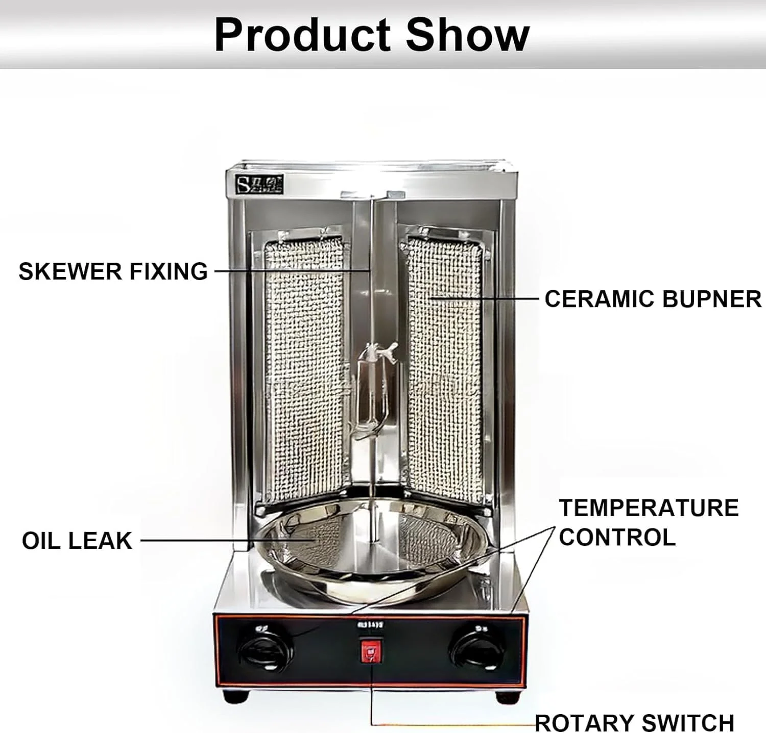 دستگاه کباب ترکی عمودی استیل KEhtu، دستگاه برقی شاورما با سینی جمع آوری روغن، چرخش 360 درجه، دستگاه کباب پز اتوماتیک، تجهیزات کباب پز بدون دود، برای شاورما، مرغ، تاکو و گوشت دستگاه کباب ترکی عمودی استیل KEhtu، دستگاه برقی شاورما با سینی جمع آوری روغن، چرخش 360 درجه، دستگاه کباب پز اتوماتیک، تجهیزات کباب پز بدون دود، برای شاورما، مرغ، تاکو و گوشت