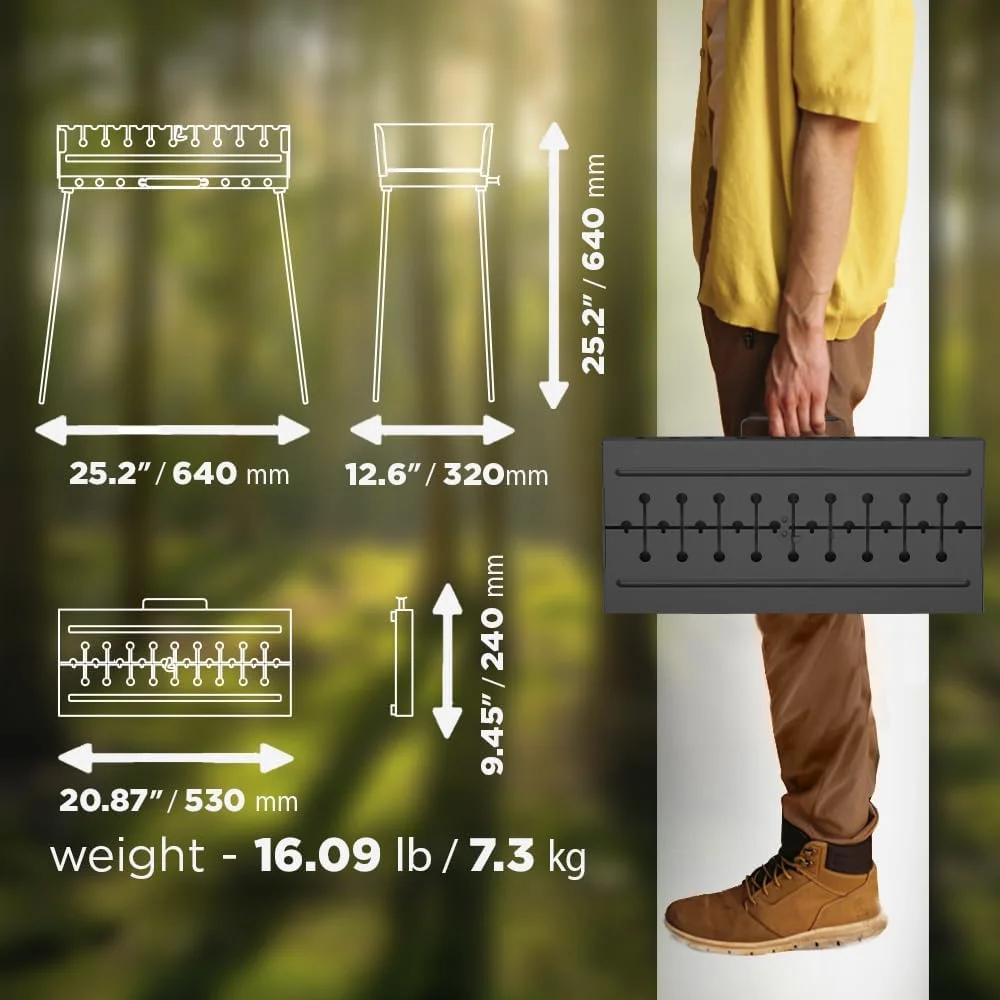 باربیکیو ذغالی MHH برای 10 سیخ - باربیکیو قابل حمل - کباب پز کمپینگ - منقل فلزی تاشو - کباب سیخی - BBQ برای پیک نیک EDC، آشپزی در فضای باز، کمپینگ، پیاده روی N10 باربیکیو ذغالی MHH برای 10 سیخ - باربیکیو قابل حمل - کباب پز کمپینگ - منقل فلزی تاشو - کباب سیخی - BBQ برای پیک نیک EDC، آشپزی در فضای باز، کمپینگ، پیاده روی N10