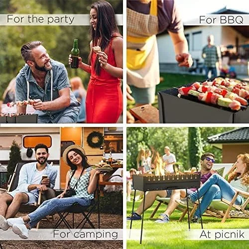باربیکیو ذغالی MHH برای 12 سیخ - باربیکیو قابل حمل برای کمپینگ - منقل شیشلیک - منقل فلزی تاشو - کباب سیخی - باربیکیو برای پیک نیک، آشپزی در فضای باز، کمپینگ و پیاده روی N12