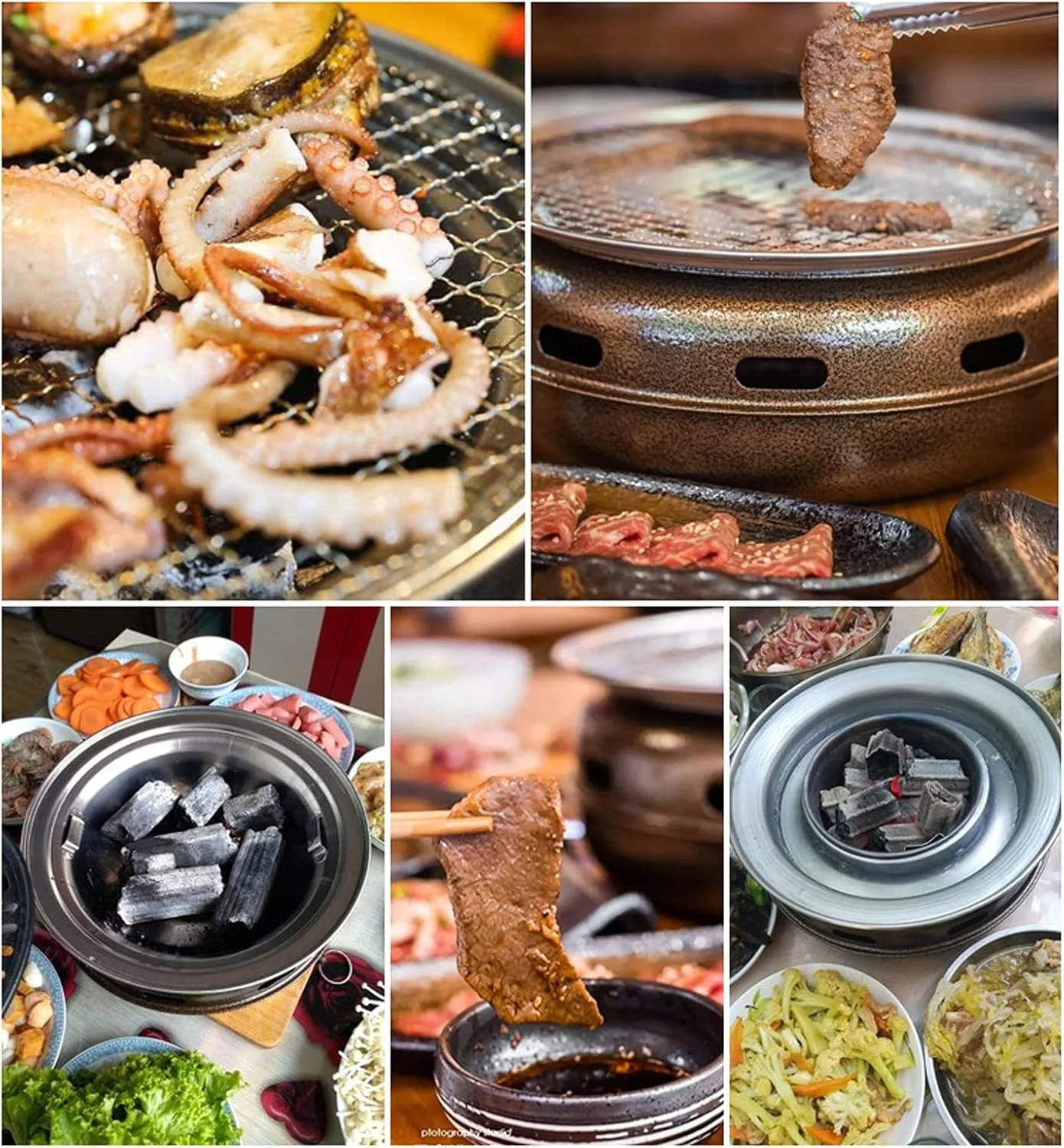 کباب پز چند منظوره ذغالی گرد رومیزی خانگی فلزی آهن قابل حمل اجاق گاز کمپینگ، 28x28x12.5 سانتی متر