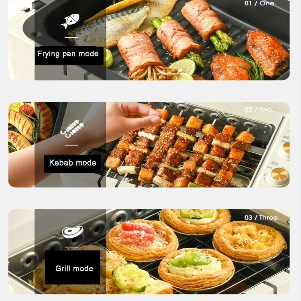 دستگاه کباب پز 1000 وات، دستگاه سیخ گردان خانگی بدون دود دو لایه نچسب، کباب پز برقی چرخشی 360 درجه اتوماتیک، طراحی جداشدنی، سه حالت، فر گریل برای داخل و خارج از منزل دستگاه کباب پز 1000 وات، دستگاه سیخ گردان خانگی بدون دود دو لایه نچسب، کباب پز برقی چرخشی 360 درجه اتوماتیک، طراحی جداشدنی، سه حالت، فر گریل برای داخل و خارج از منزل