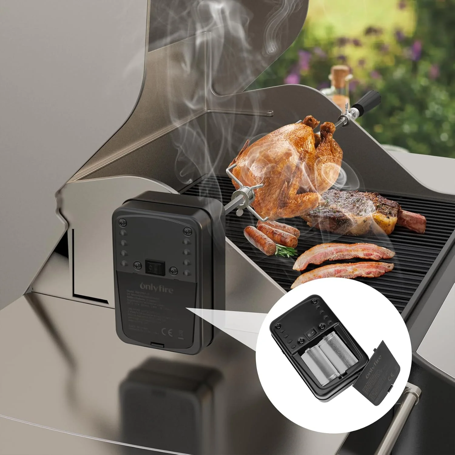 موتور باربیکیو قابل تنظیم onlyfire، موتور چرخشی سیخ کباب، موتور گیربکس DC 3-12 ولت 3.5 وات برای تجهیزات برقی گریل