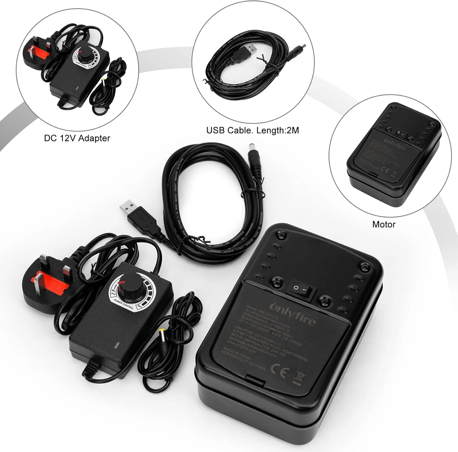 موتور باربیکیو قابل تنظیم onlyfire، موتور چرخشی سیخ کباب، موتور گیربکس DC 3-12 ولت 3.5 وات برای تجهیزات برقی گریل