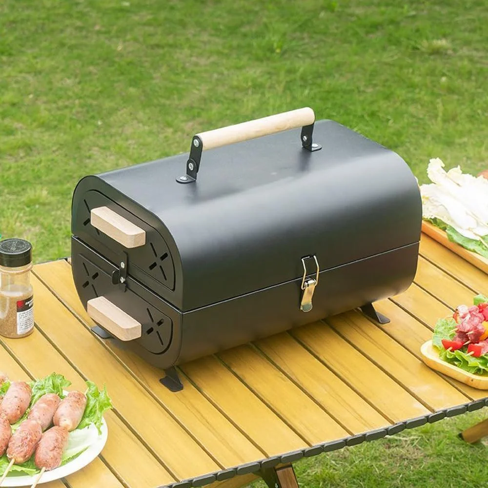 باربیکیو ذغالی دو طرفه قابل حمل با توری پخت و تشتک ذغال، باربیکیو ذغالی جمع و جور رومیزی برای مسافرت، کمپینگ، پیک نیک، حیاط خلوت، پخت و پز، مشکی باربیکیو ذغالی دو طرفه قابل حمل با توری پخت و تشتک ذغال، باربیکیو ذغالی جمع و جور رومیزی برای مسافرت، کمپینگ، پیک نیک، حیاط خلوت، پخت و پز، مشکی