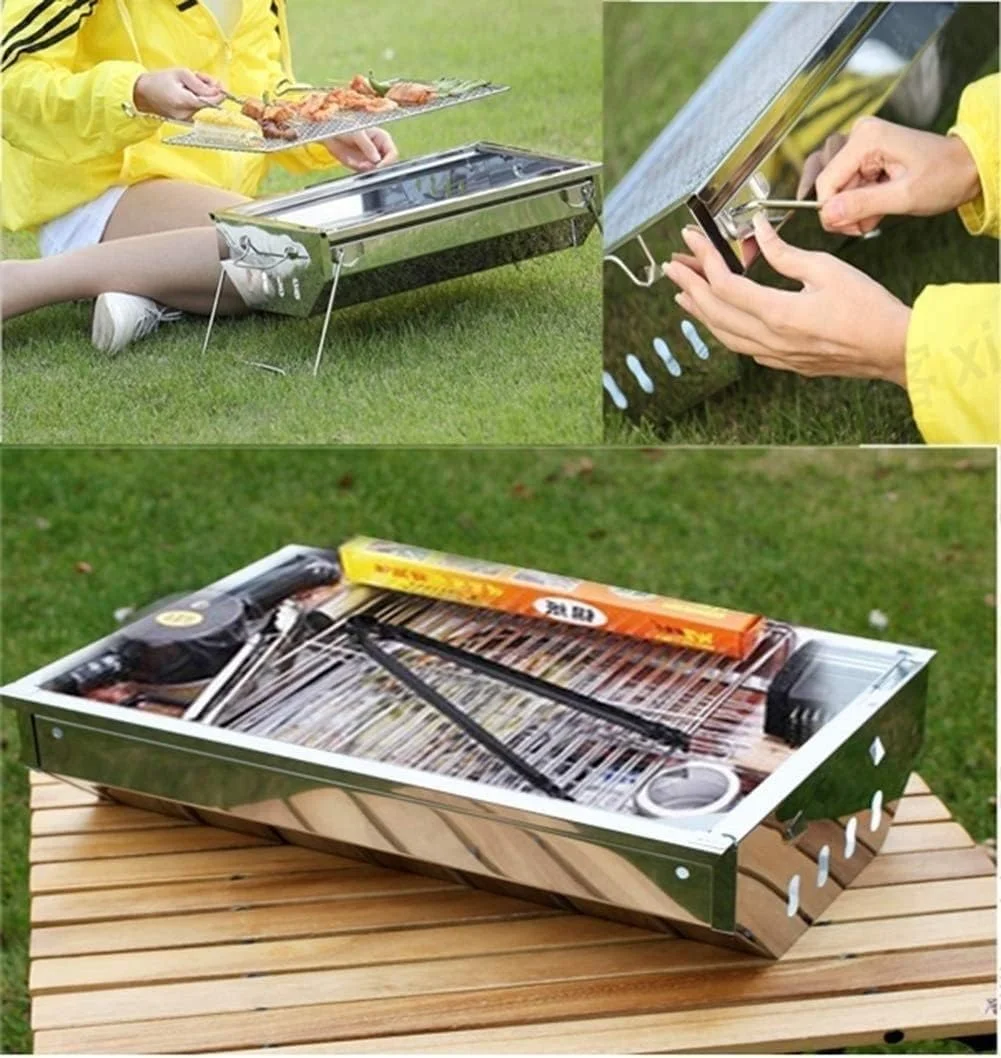 باربیکیو ذغالی تاشو قابل حمل استیل ضد زنگ مناسب کباب پز، تاشو و قابل حمل برای کمپینگ باربیکیو ذغالی تاشو قابل حمل استیل ضد زنگ مناسب کباب پز، تاشو و قابل حمل برای کمپینگ