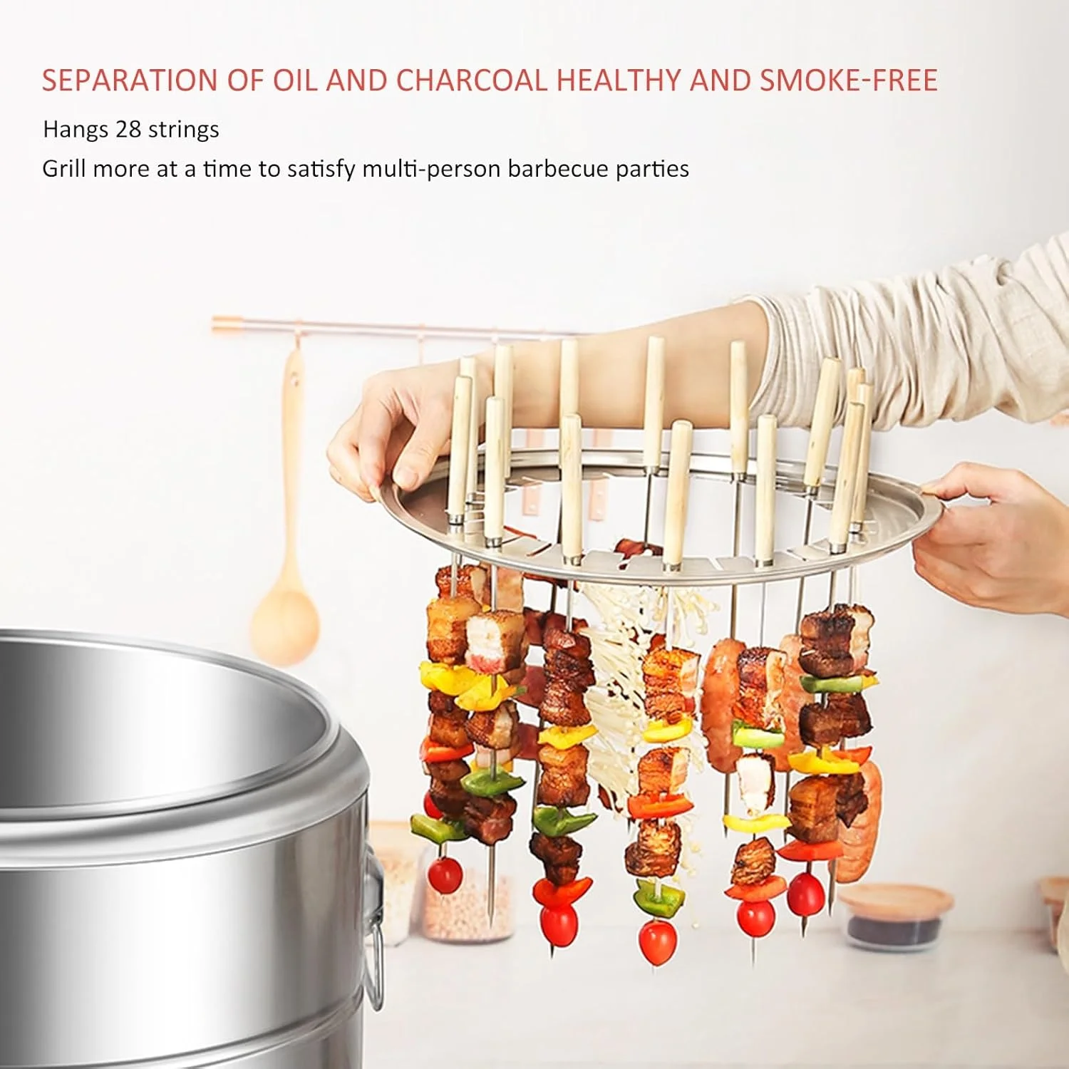 باربیکیو زغالی استوانه ای قابل حمل، کباب پز زغالی استیل با 28 سیخ، کباب پز چرخشی 360 درجه، اجاق باربیکیو آویز برای پیک نیک، کمپینگ، مسافرت باربیکیو زغالی استوانه ای قابل حمل، کباب پز زغالی استیل با 28 سیخ، کباب پز چرخشی 360 درجه، اجاق باربیکیو آویز برای پیک نیک، کمپینگ، مسافرت
