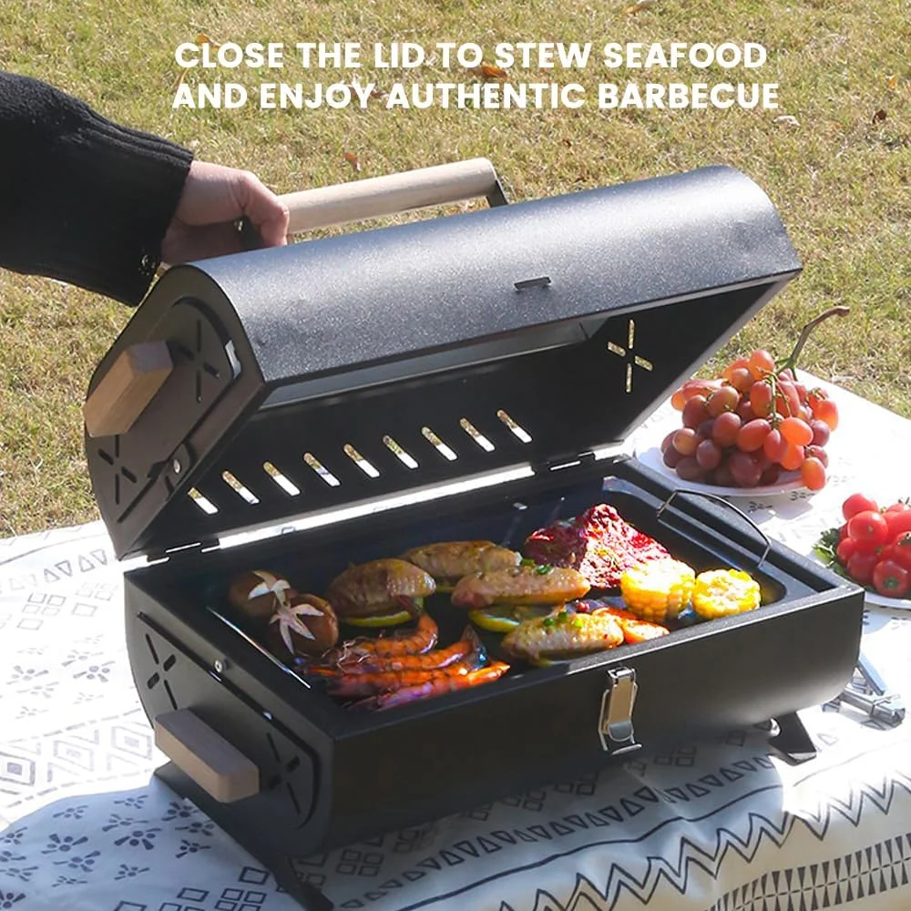 باربیکیو ذغالی دو طرفه قابل حمل با توری پخت و تشتک ذغال، باربیکیو ذغالی جمع و جور رومیزی برای مسافرت، کمپینگ، پیک نیک، حیاط خلوت، پخت و پز، مشکی باربیکیو ذغالی دو طرفه قابل حمل با توری پخت و تشتک ذغال، باربیکیو ذغالی جمع و جور رومیزی برای مسافرت، کمپینگ، پیک نیک، حیاط خلوت، پخت و پز، مشکی