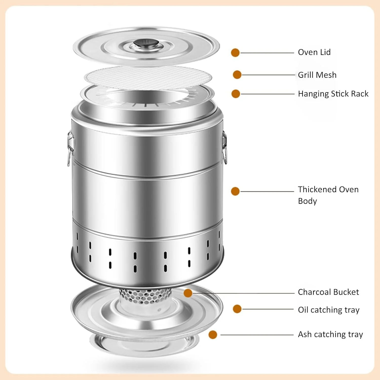 باربیکیو زغالی استوانه ای قابل حمل، کباب پز زغالی استیل با 28 سیخ، کباب پز چرخشی 360 درجه، اجاق باربیکیو آویز برای پیک نیک، کمپینگ، مسافرت باربیکیو زغالی استوانه ای قابل حمل، کباب پز زغالی استیل با 28 سیخ، کباب پز چرخشی 360 درجه، اجاق باربیکیو آویز برای پیک نیک، کمپینگ، مسافرت