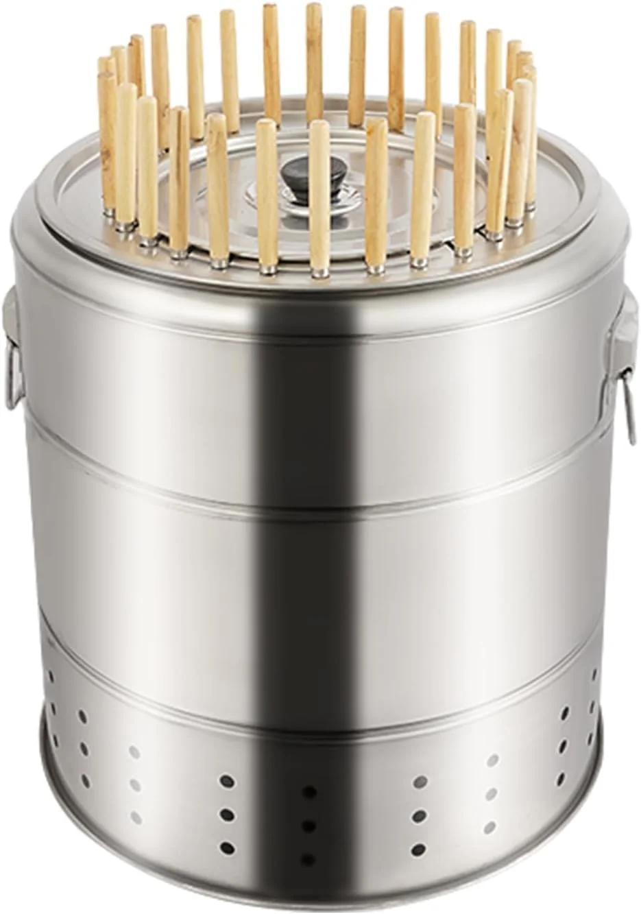 باربیکیو زغالی استوانهای قابل حمل بدون دود، کبابپز زغالی استیل با 20 سیخ برای پیکنیک، کمپینگ، باربیکیو، 30x34 سانتیمتر (نقرهای 39x43 سانتیمتر/28 سیخ) باربیکیو زغالی استوانهای قابل حمل بدون دود، کبابپز زغالی استیل با 20 سیخ برای پیکنیک، کمپینگ، باربیکیو، 30x34 سانتیمتر (نقرهای 39x43 سانتیمتر/28 سیخ)