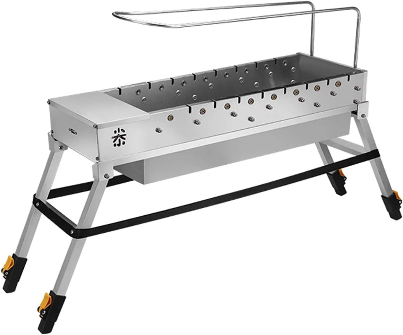 باربیکیو ذغالی قابل حمل، استیل ضد زنگ برس خورده، دارای 2 قفسه، مناسب کباب کردن در باغ، حیاط خلوت و کمپینگ باربیکیو ذغالی قابل حمل، استیل ضد زنگ برس خورده، دارای 2 قفسه، مناسب کباب کردن در باغ، حیاط خلوت و کمپینگ