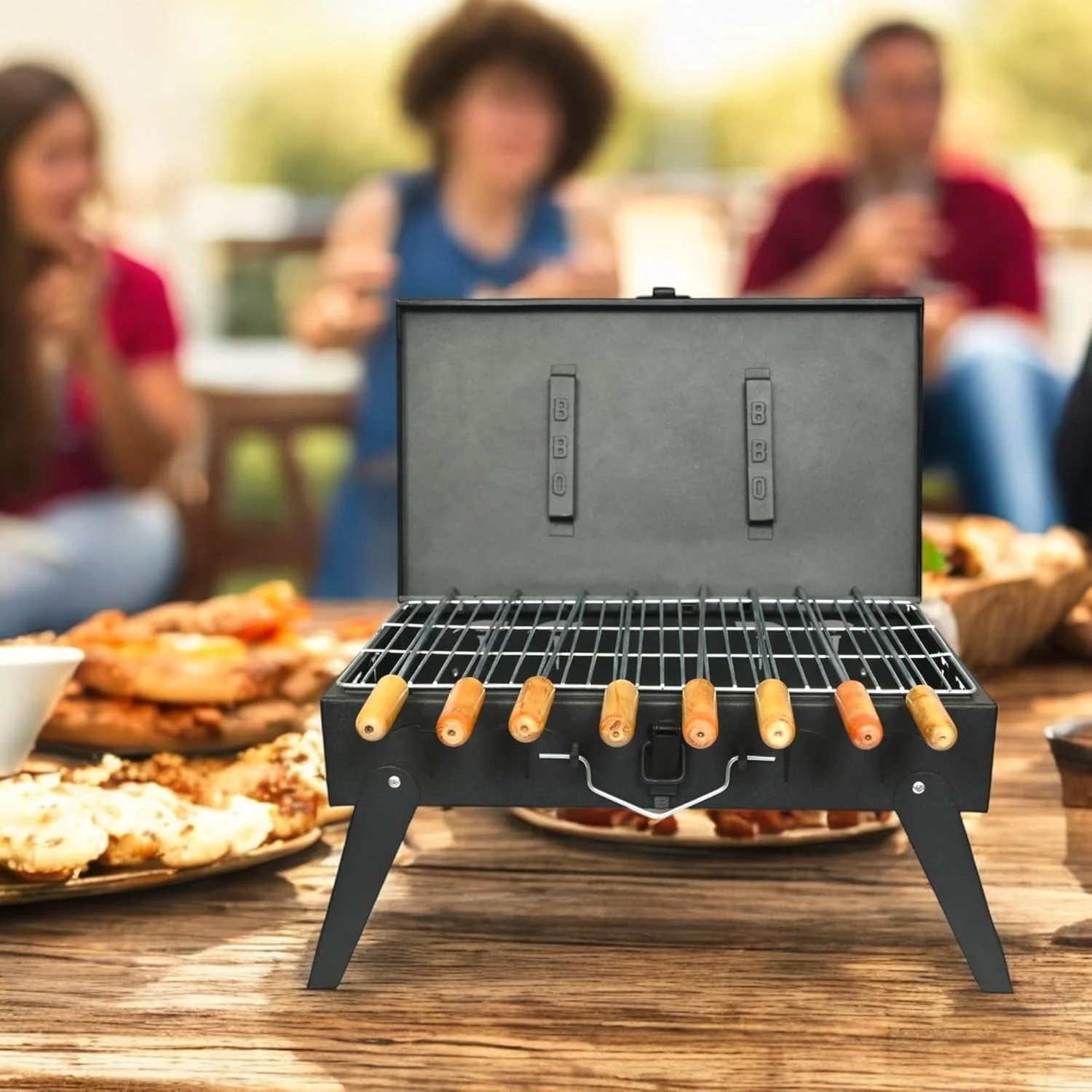 مجموعه گریل باربیکیو برای استفاده در منزل و فضای باز | زغالی تاشو با 8 سیخ و سینی زغال | پایه گریل کباب پز (22.5D x 25.5W x 44.3L سانتی متر، 4.5 کیلوگرم، مشکی) مجموعه گریل باربیکیو برای استفاده در منزل و فضای باز | زغالی تاشو با 8 سیخ و سینی زغال | پایه گریل کباب پز (22.5D x 25.5W x 44.3L سانتی متر، 4.5 کیلوگرم، مشکی)