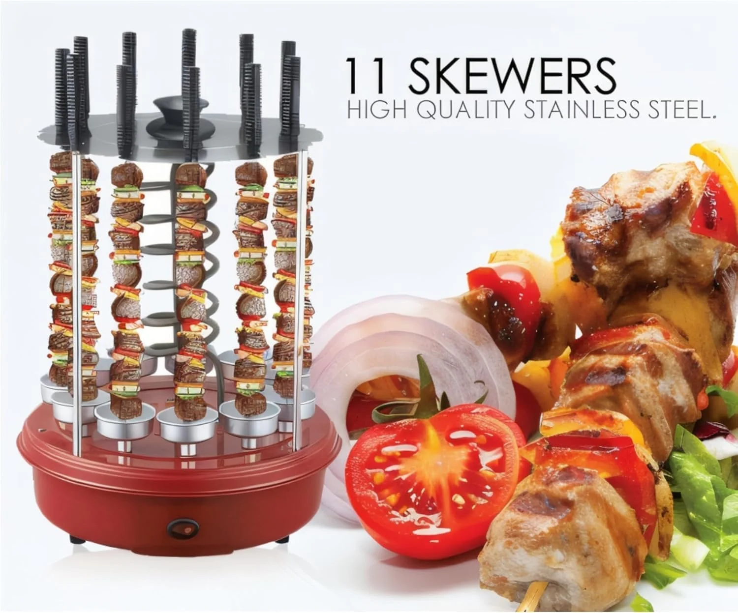 دستگاه کباب پز برقی چرخشی 1500 وات با 11 سیخ و چرخش 360 درجه اتوماتیک - کباب پز بدون دود برای خانه، آشپزخانه، فضای باز - مدل SF5950RBQ