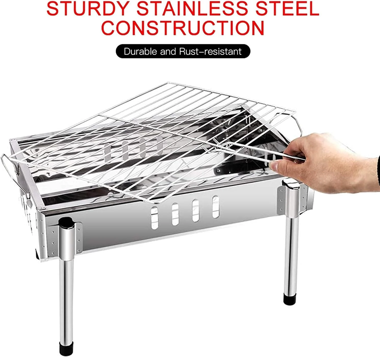 باربیکیو ذغالی تاشو استیل ضد زنگ QDDVGTGDS، مناسب کمپینگ، کباب پز، اجاق گاز ذغالی قابل حمل برای فضای باز و داخل خانه باربیکیو ذغالی تاشو استیل ضد زنگ QDDVGTGDS، مناسب کمپینگ، کباب پز، اجاق گاز ذغالی قابل حمل برای فضای باز و داخل خانه