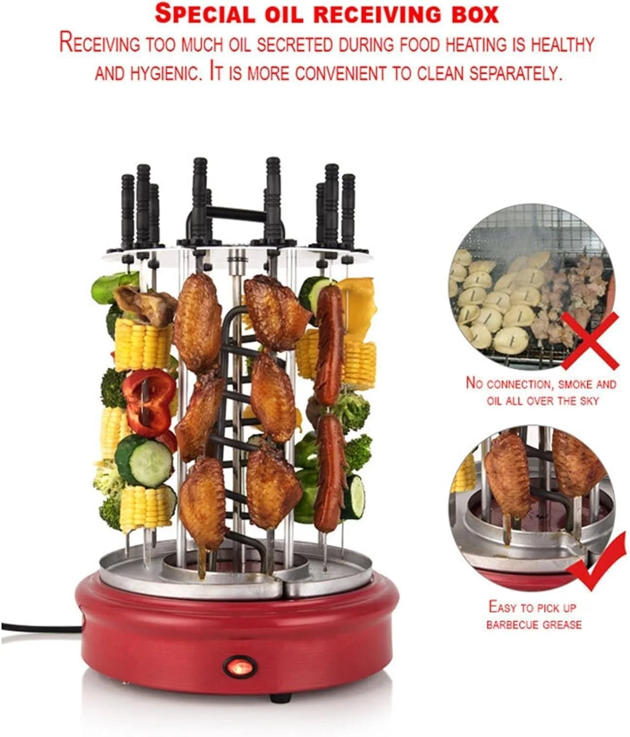 دستگاه کباب پز برقی SJHDKLW، باربیکیو گردان اتوماتیک بدون دود، اجاق گرم کننده کباب با گرمایش سریع و تمیز کردن آسان (6 سیخ) دستگاه کباب پز برقی SJHDKLW، باربیکیو گردان اتوماتیک بدون دود، اجاق گرم کننده کباب با گرمایش سریع و تمیز کردن آسان (6 سیخ)