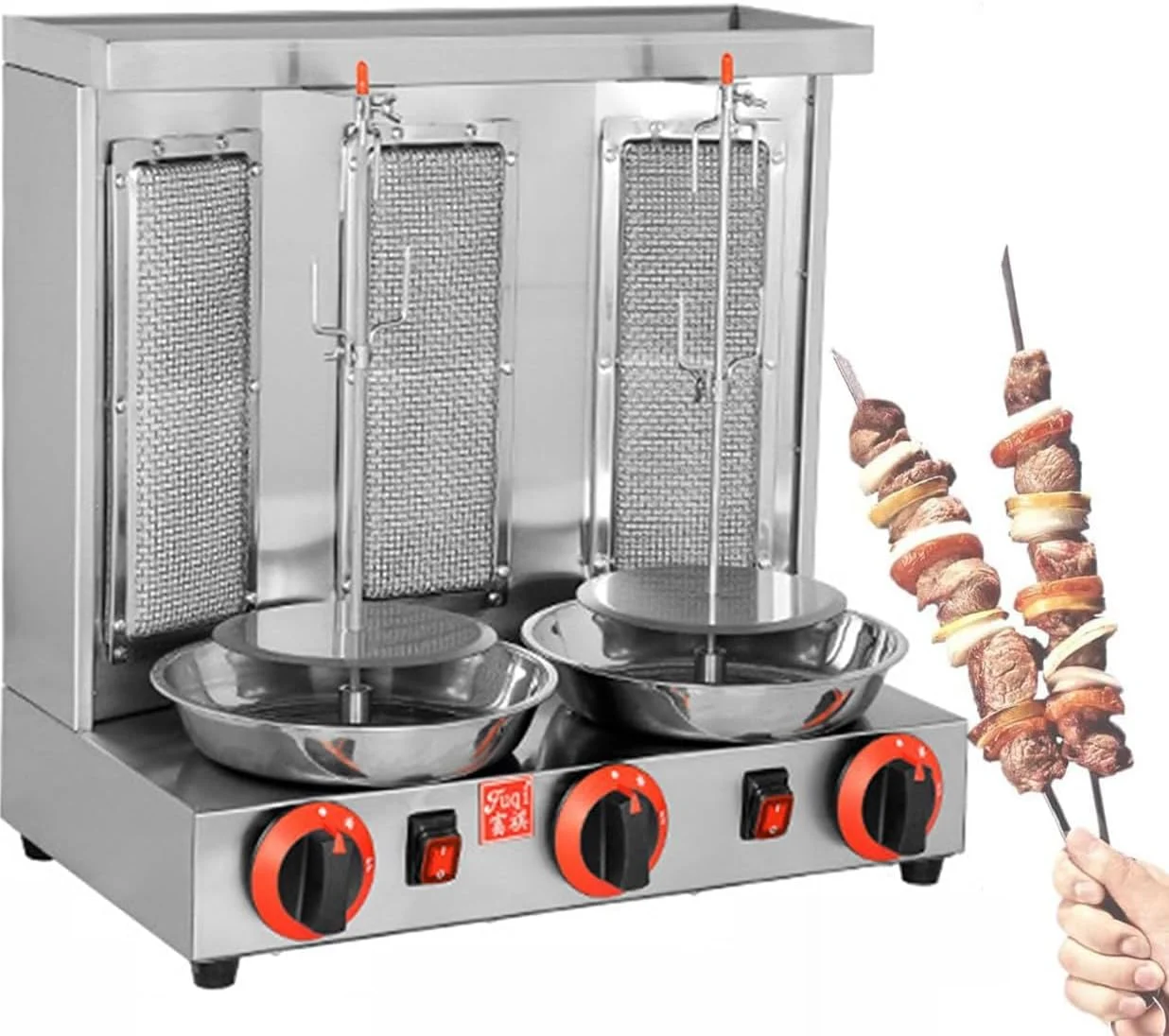 دستگاه گریل عمودی، دستگاه کباب ترکی گازی چرخان 360 درجه، با 3 مشعل، سینی جمع آوری گوشت، تجهیزات گازی گریل چرخشی، برای استفاده در آشپزخانه منزل و رستوران، نقره ای دستگاه گریل عمودی، دستگاه کباب ترکی گازی چرخان 360 درجه، با 3 مشعل، سینی جمع آوری گوشت، تجهیزات گازی گریل چرخشی، برای استفاده در آشپزخانه منزل و رستوران، نقره ای