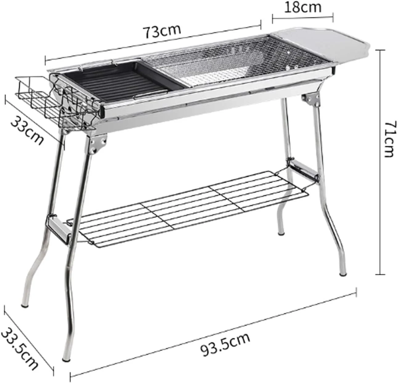 باربیکیو تاشو استیل ضد زنگ ZLQHDG مناسب برای پیک نیک و کباب پز، اجاق ذغالی نقره ای مناسب برای 3-6 نفر