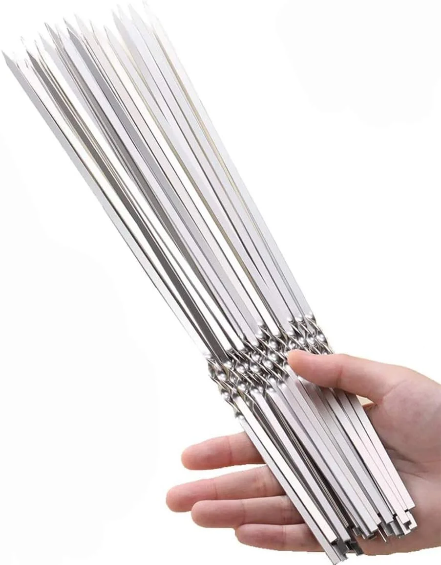 ۵۰ عدد سیخ کباب استیل قابل استفاده مجدد، سیخ های فلزی تخت باربیکیو، سیخ های شیشلیک، سیخ های گریل گوشت، لوازم جانبی کمپینگ ۵۰ عدد سیخ کباب استیل قابل استفاده مجدد، سیخ های فلزی تخت باربیکیو، سیخ های شیشلیک، سیخ های گریل گوشت، لوازم جانبی کمپینگ