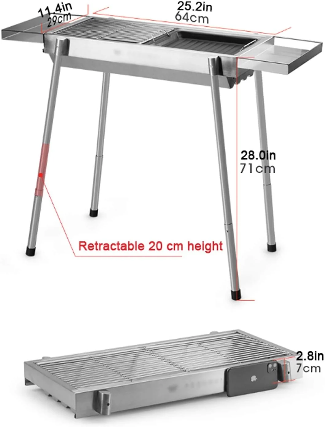 باربیکیو کباب پز استیل ضد زنگ قابل حمل تاشو مناسب مسافرت و پیک نیک، نقره ای کروم، سبک وزن، تاشو، ابعاد 64x29x71 سانتی متر باربیکیو کباب پز استیل ضد زنگ قابل حمل تاشو مناسب مسافرت و پیک نیک، نقره ای کروم، سبک وزن، تاشو، ابعاد 64x29x71 سانتی متر